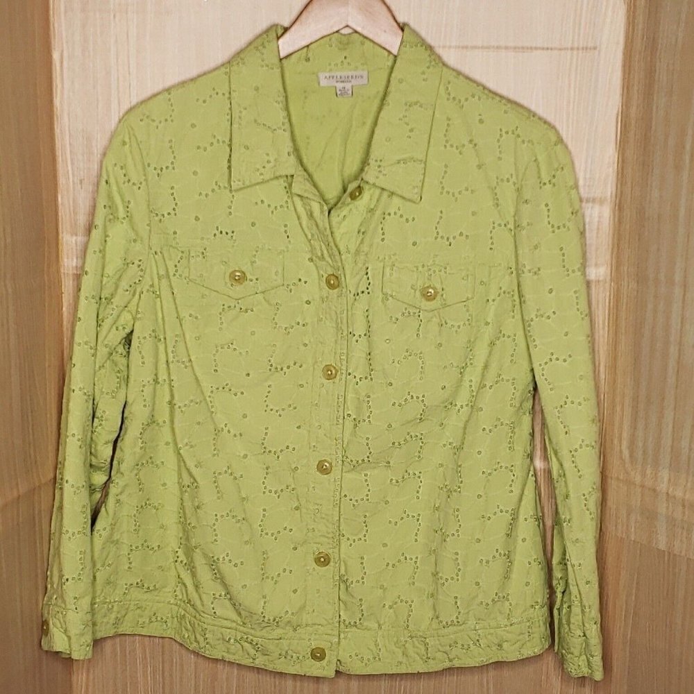 Appleseed's Womens Plus Green Eyelet Blazer 1X